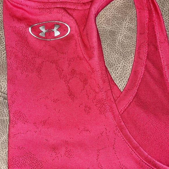 Under Armour Sz XL HeatGear Loose Racerback Tech Marble Tank Top Light Pink Red - Picture 5 of 6
